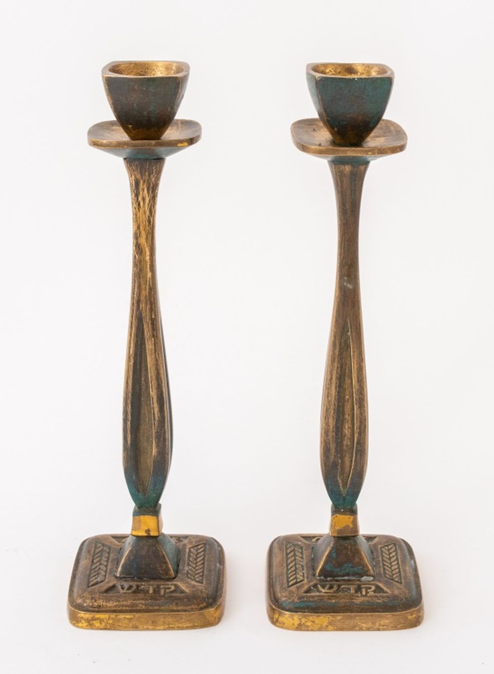 BRASS SHABBAT JUDAICA CANDLESTICKS,