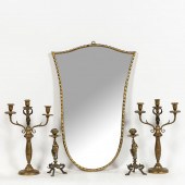 BRASS SHIELD MIRROR & FIGURAL
