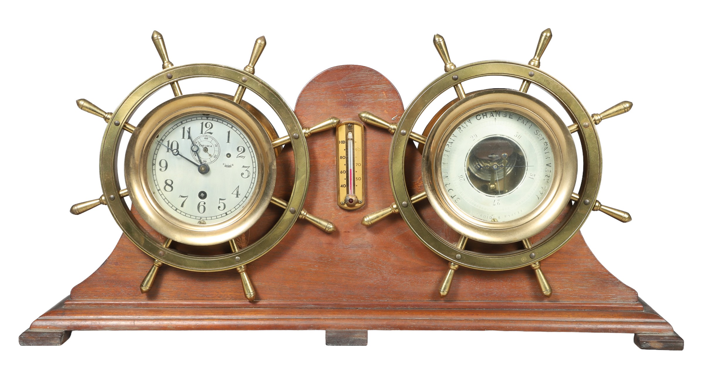 Brass Ships Wheel Clock/Barometer