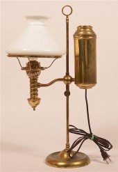BRASS SINGLE ARM STUDENT LAMP.