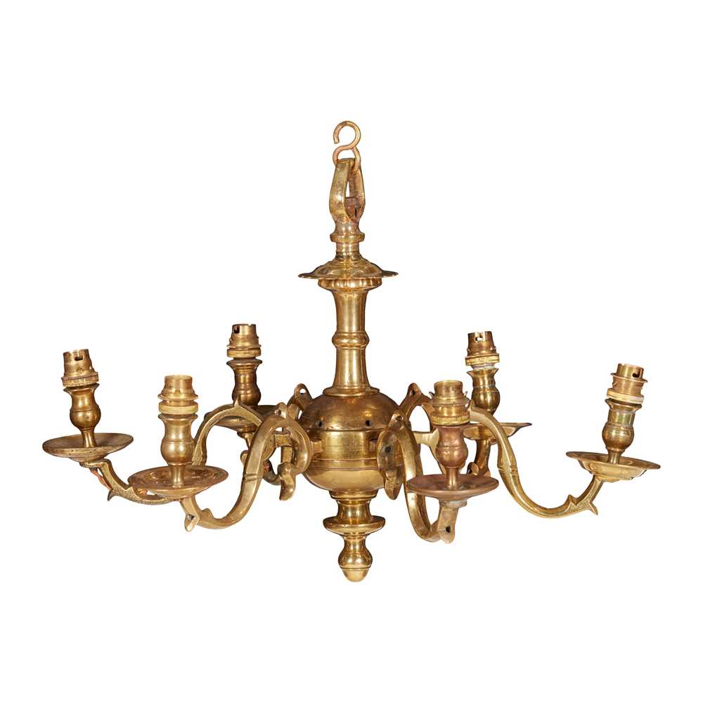 BRASS SIX BRANCH CHANDELIER 18TH