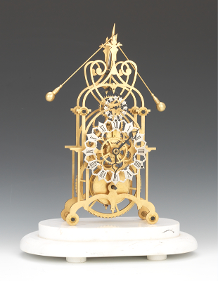 Brass Skeleton Clock with Glass