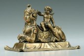 Brass sphinx inkwell, recumben