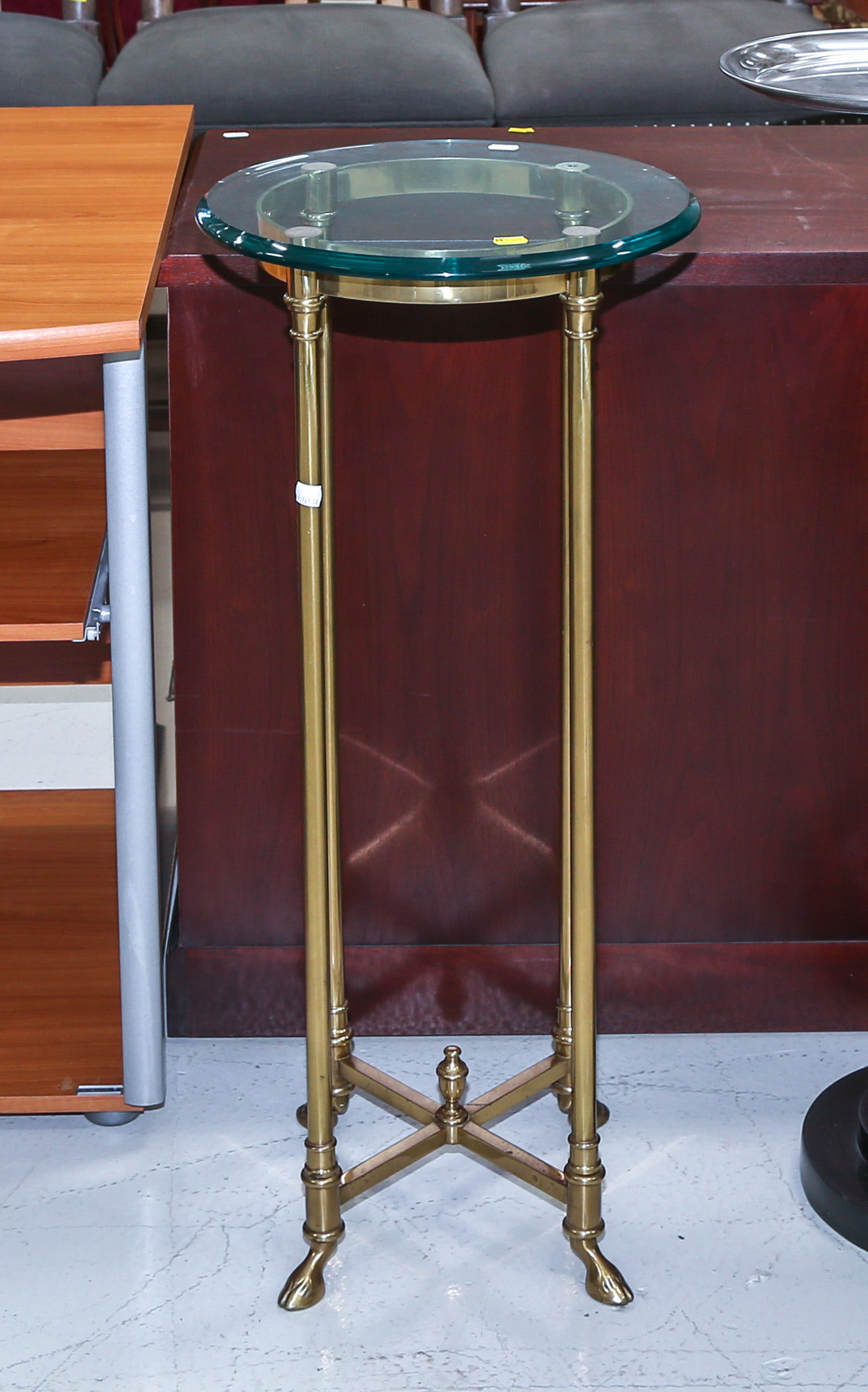 BRASS STAND WITH GLASS TOP 34 1/4