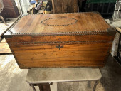 BRASS STUDDED LIFT TOP CHEST,