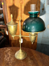 BRASS STUDENT LAMP WITH GREEN