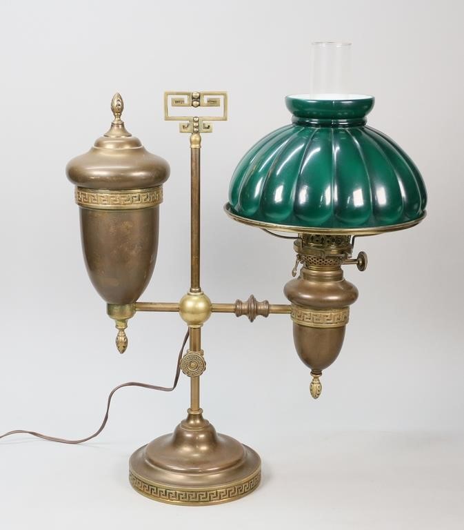 BRASS STUDENT LAMP WITH GREEN