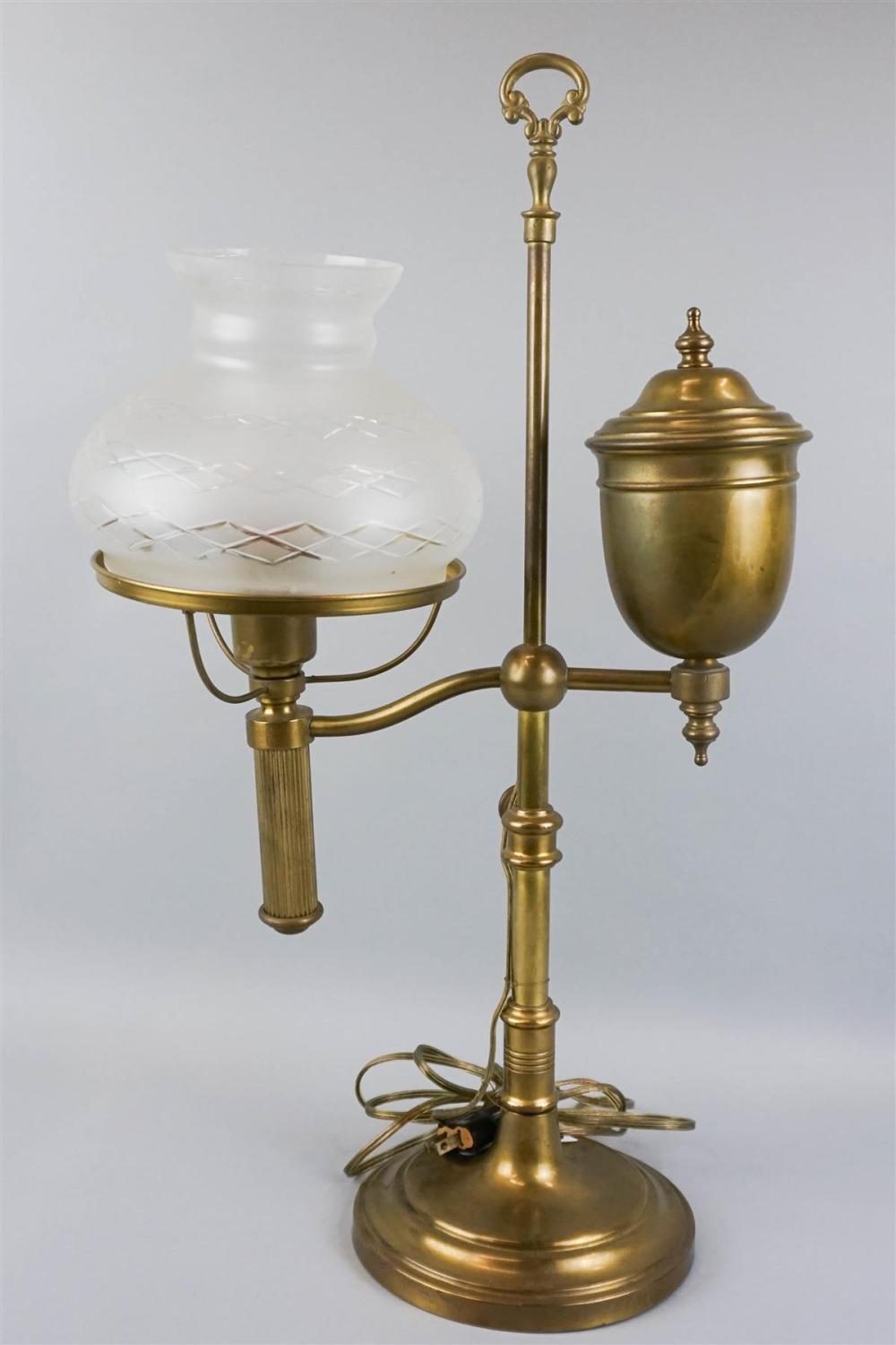 BRASS TABLE LAMP WITH ETCHED