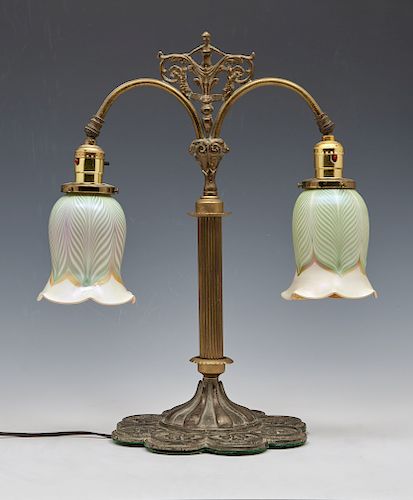 BRASS TABLE LAMP WITH SIGNED QUEZAL