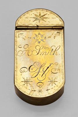 Brass tobacco box, sliding lid