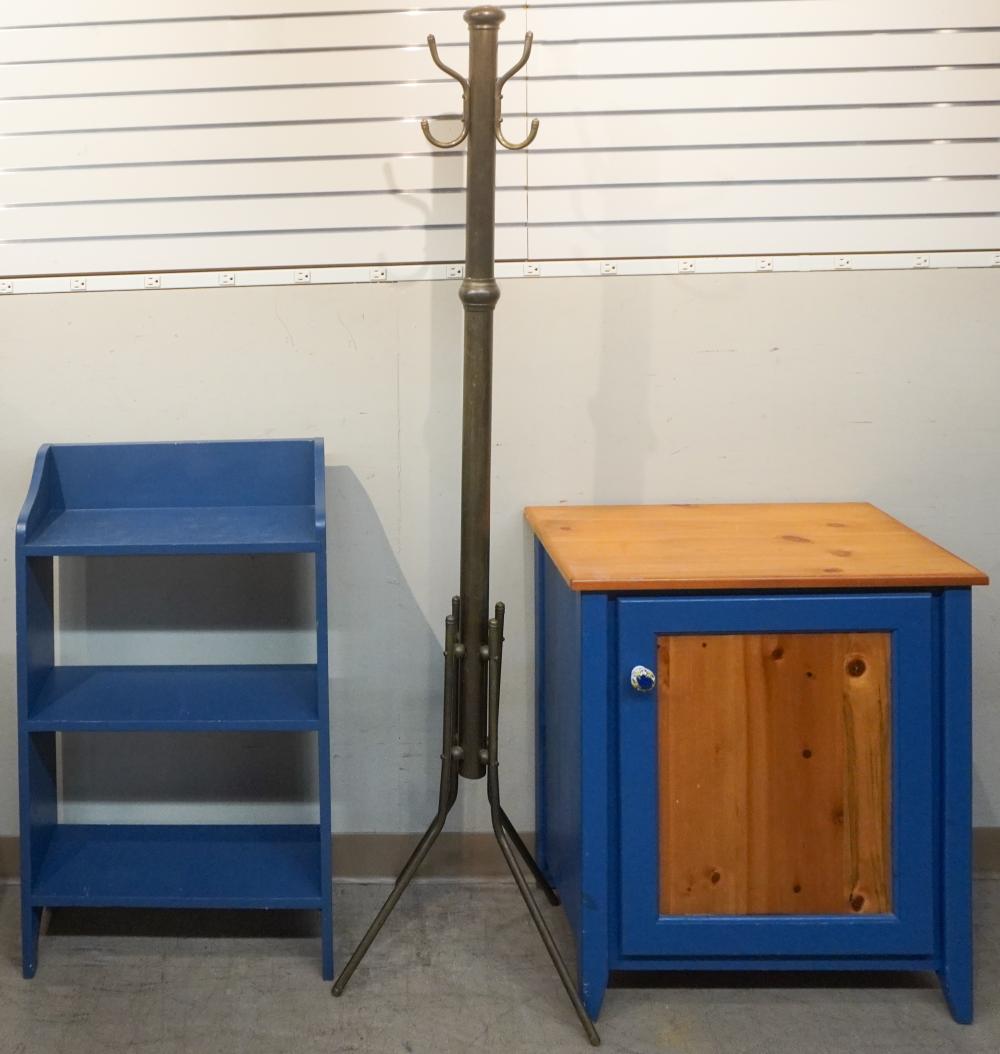 BRASS-TONE COSTUMER, A BLUE PAINTED