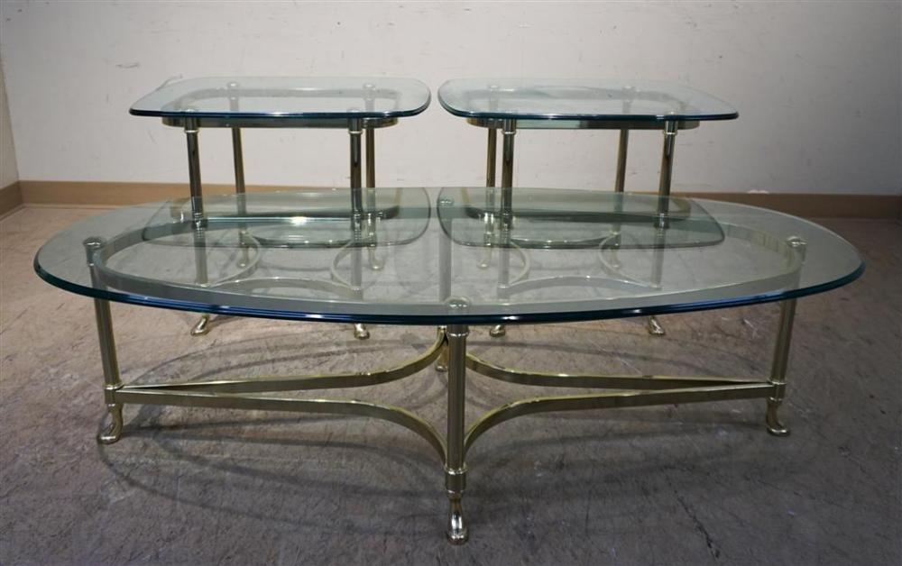 BRASS TONE GLASS TOP COFFEE TABLE