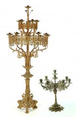 BRASS TORCHIERE AND CANDELABRA
