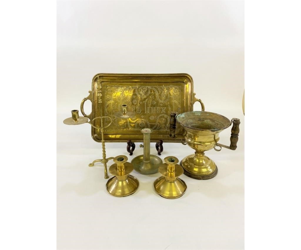 Brass tray 21" x 13"; together with