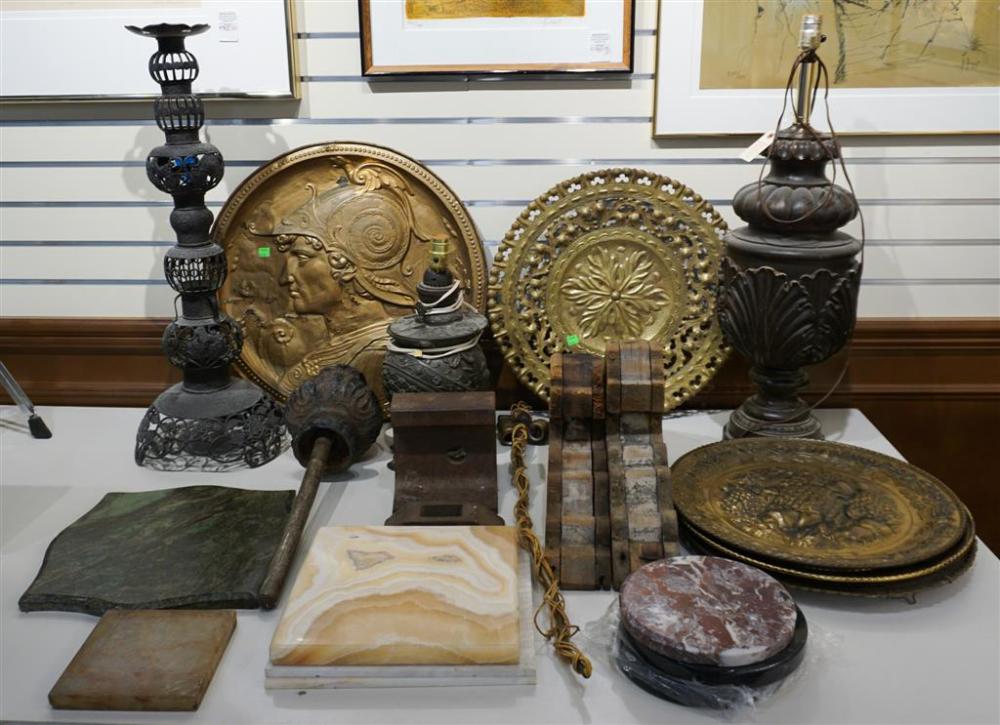BRASS TRAYS, PATINATED METAL OIL