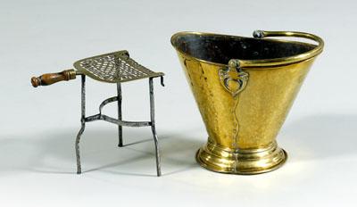 Brass trivet, coal hod: brass and