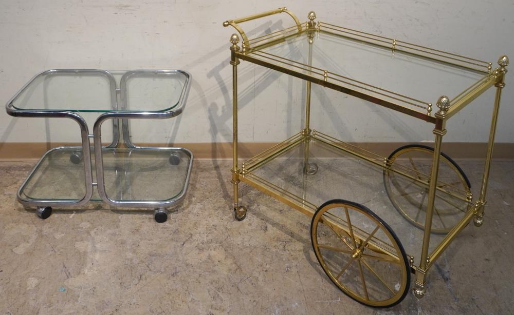 BRASS TWO-TIER TEA CART AND
