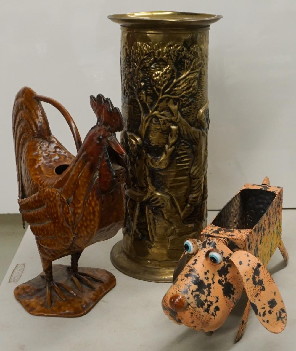 BRASS UMBRELLA STAND AND TWO