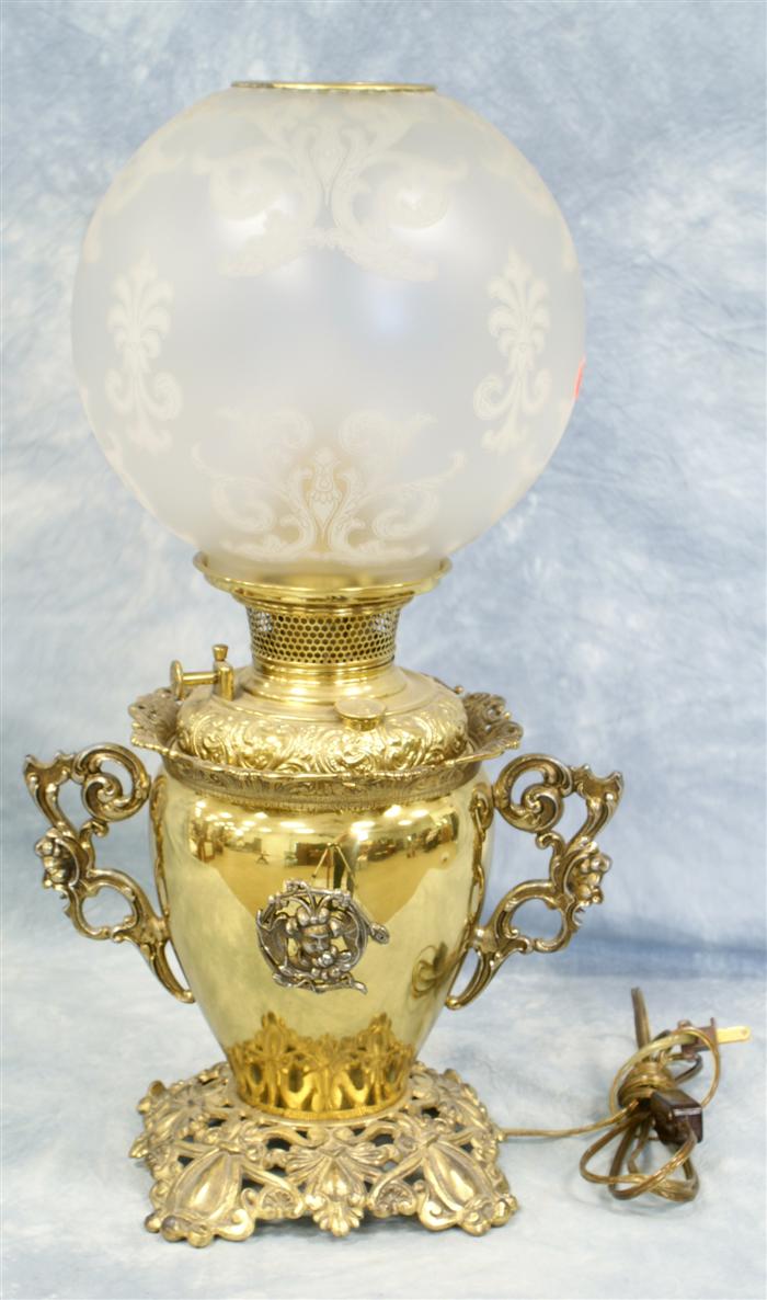 Brass Victorian parlor lamp with