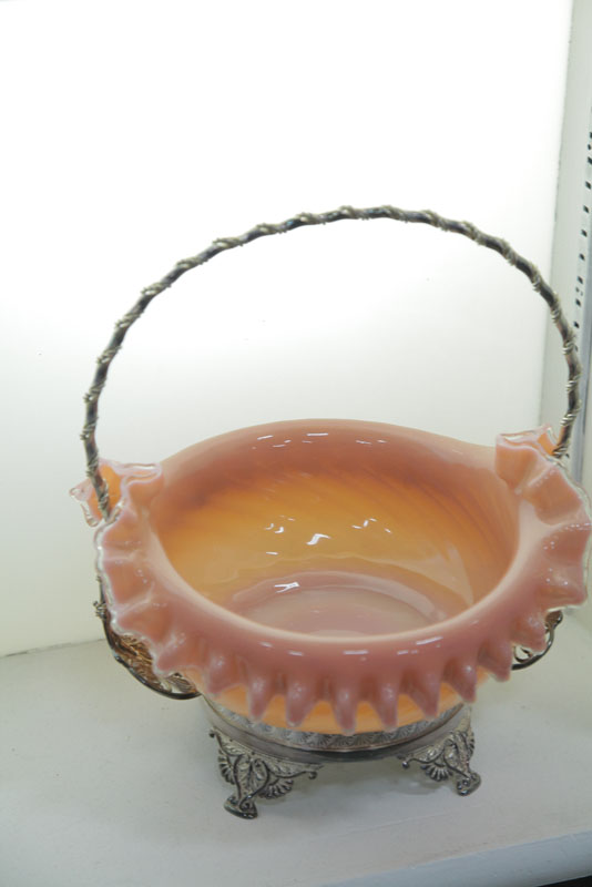 BRIDE'S BOWL AND HOLDER. Cased bowl