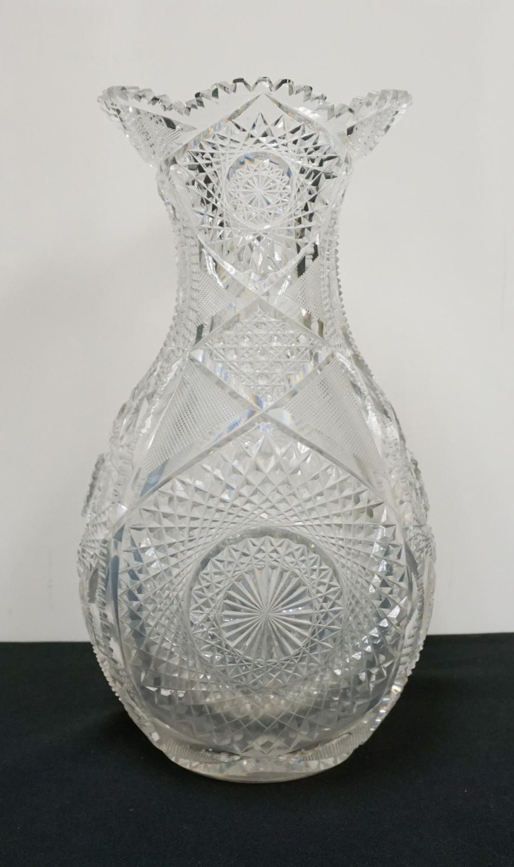BRILLIANT CUT CRYSTAL BULBOUS VASE,