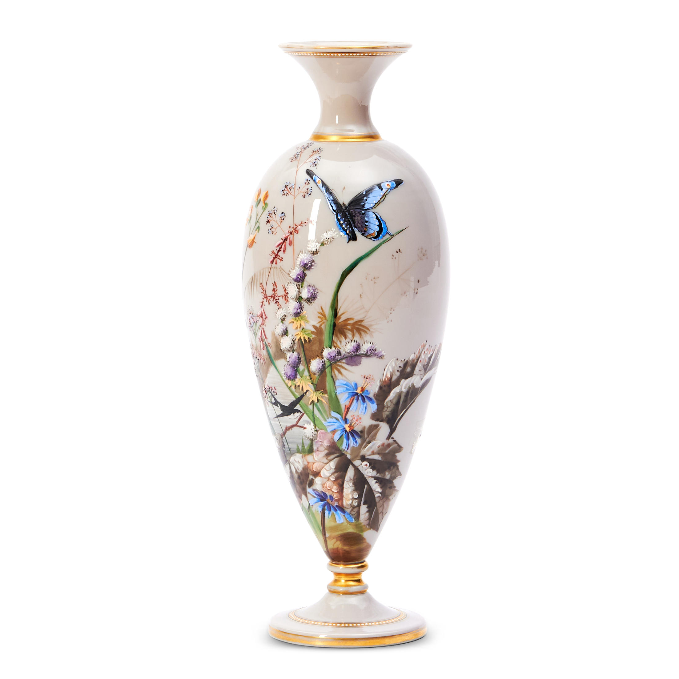 BRISTOL GLASS HAND PAINTED VASE,