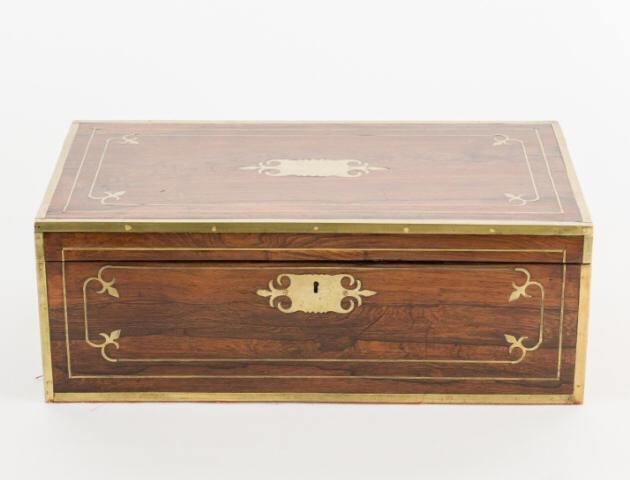 BRITISH BRASS BOUND WRITING BOX,