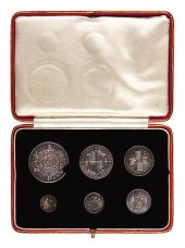 British coin set in leather ca