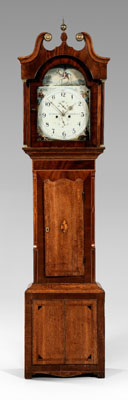 British inlaid tall case clock, oak
