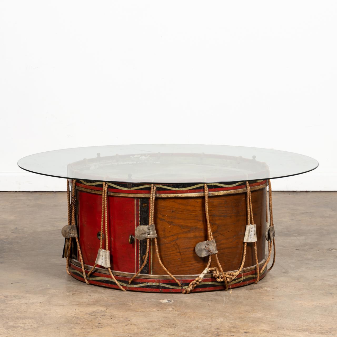 BRITISH REGIMENTAL DRUM GLASS TOP