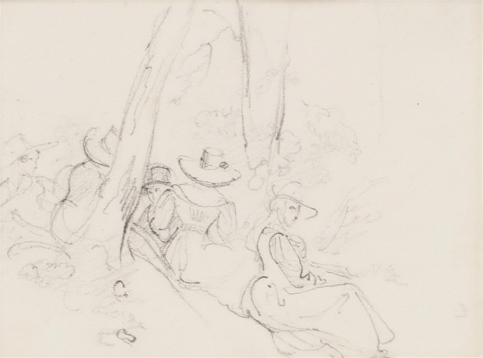 BRITISH SCHOOL, FIGURES SEATED ON A