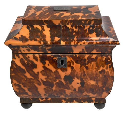 BRITISH TORTOISESHELL TEA CADDY19th