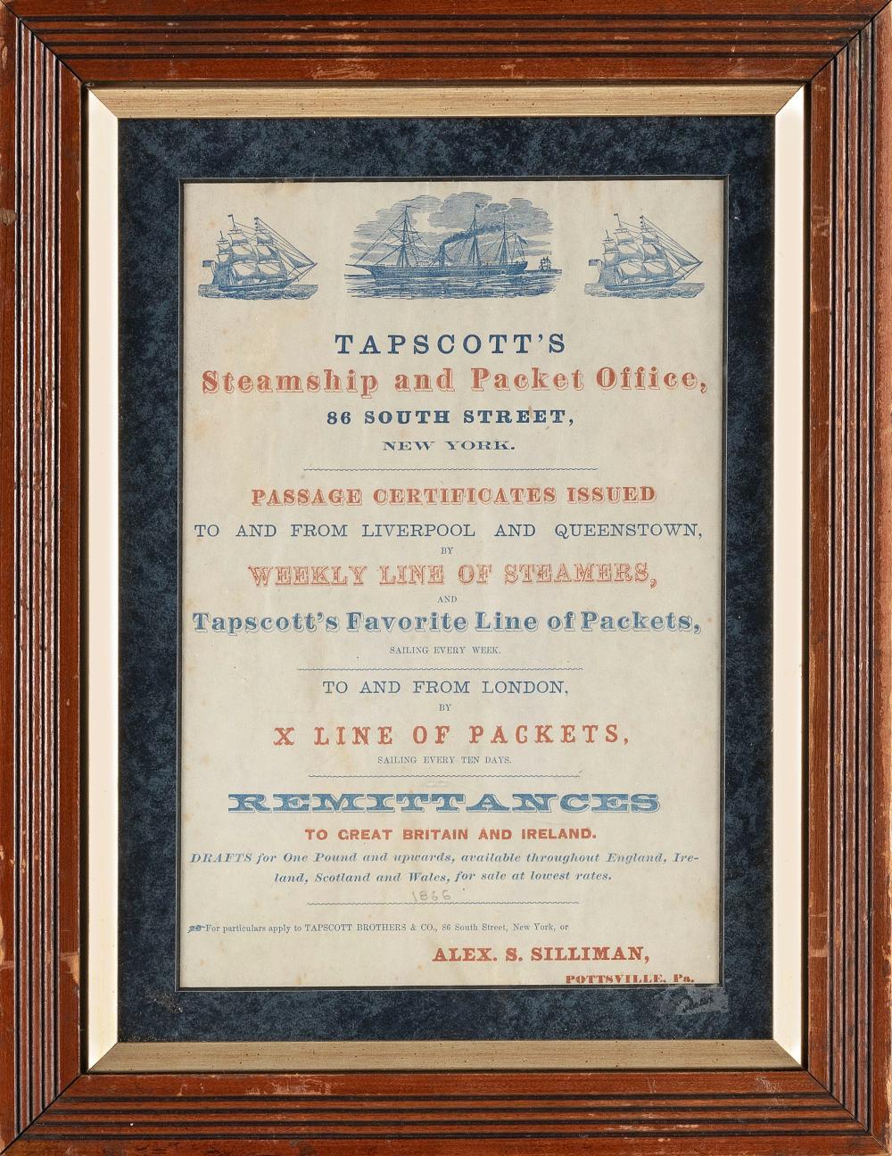 BROADSIDE “TAPSCOTT’S STEAMSHIP AND