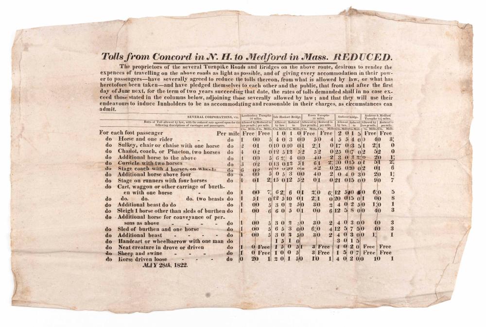 BROADSIDE "TOLLS FROM CONCORD IN