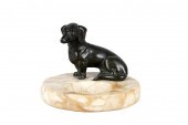 BRONZE & ALABASTER DOG-MOTIF D