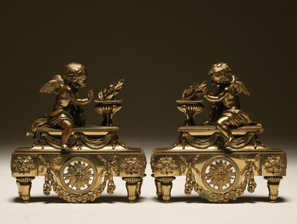 Bronze and brass chenet; dore