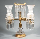 BRONZE AND CUT-CRYSTAL LAMP, V