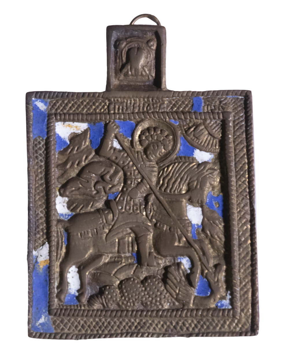BRONZE AND ENAMEL ST. GEORGE ICON
