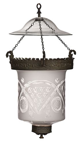 BRONZE AND GLASS SMOKE BELL HANGING