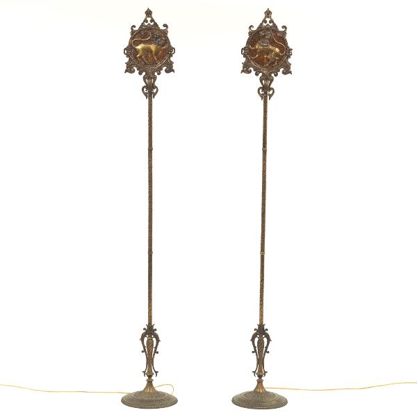 BRONZE AND IRON TORCHIERES,