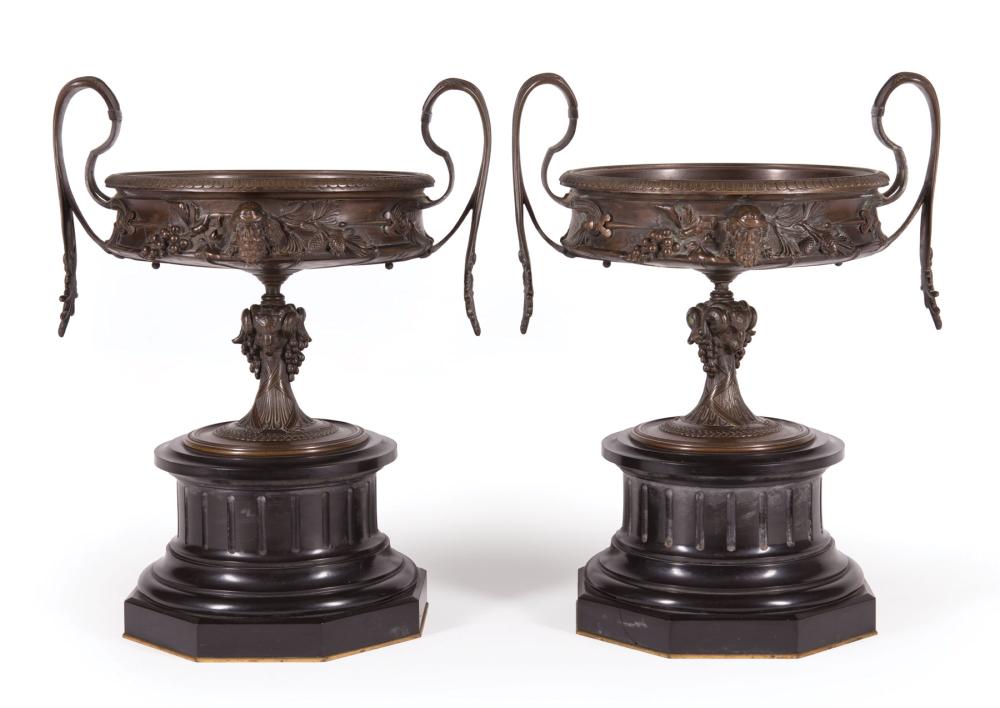 BRONZE AND MARBLE TAZZAS,