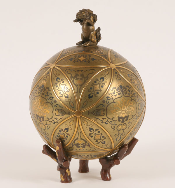 Bronze and mixed metal covered jar;
