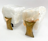 BRONZE ANDIRONS W/ CUT CALCITE