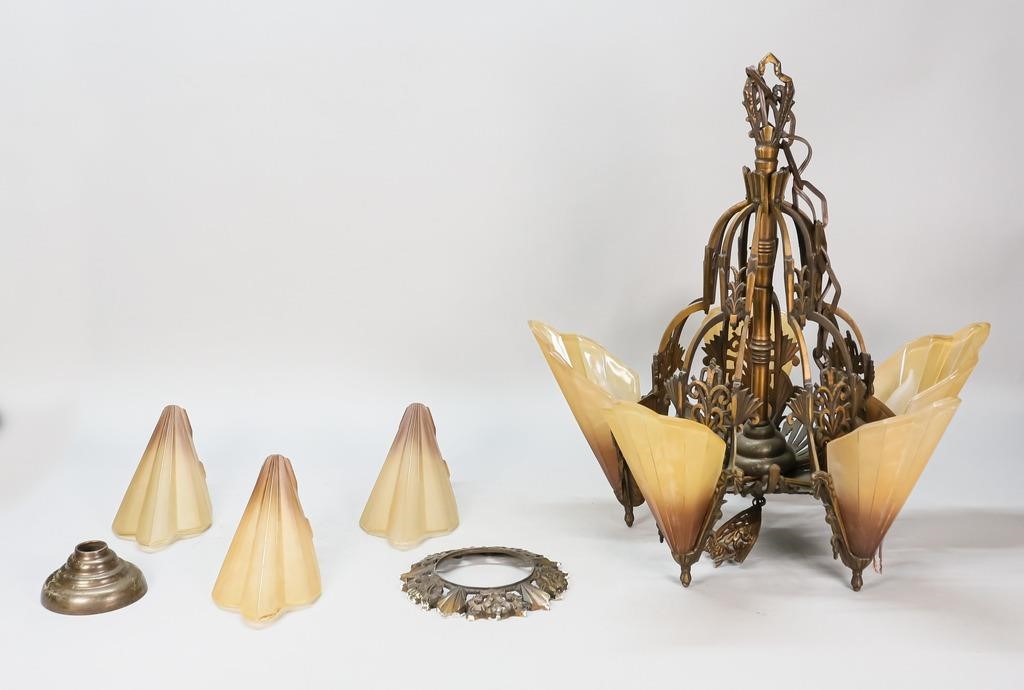 BRONZE ART DECO 5 LIGHT