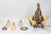 BRONZE ART DECO 5 LIGHT FIXTUR