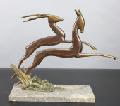 BRONZE ART DECO LEAPING GAZELL