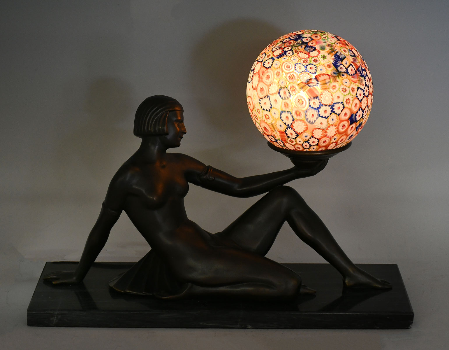 BRONZE ART DECO NUDE LAMP WITH