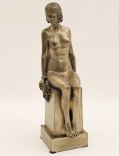 BRONZE ART DECO SEATED NUDE BR