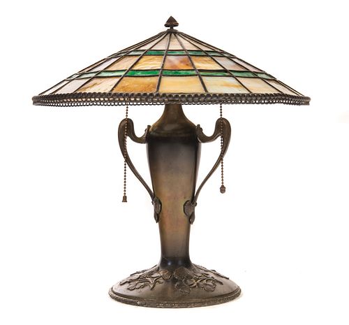 BRONZE ART NOUVEAU LEADED GLASS