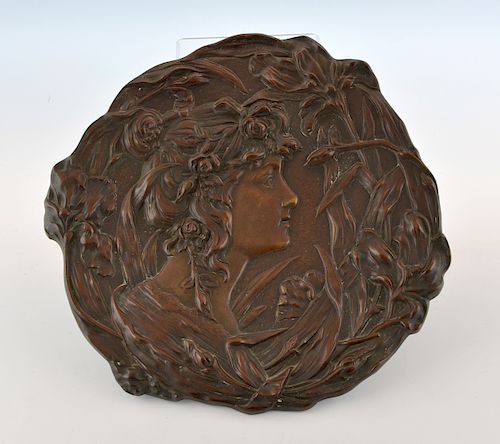 BRONZE ART NOUVEAU PLAQUE WITH